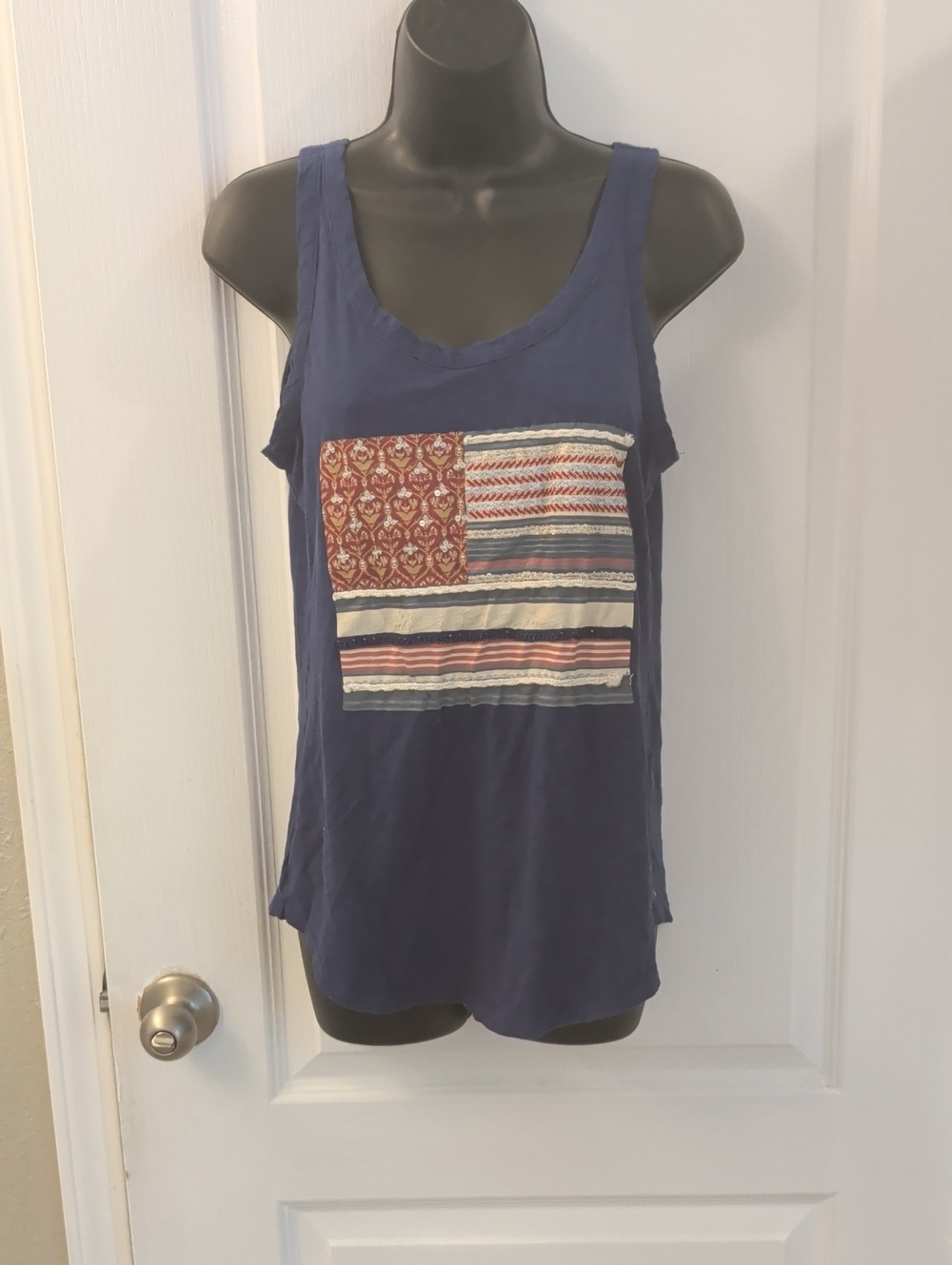 LOFT Navy Tank with Red & Cream Patch-Print Panel